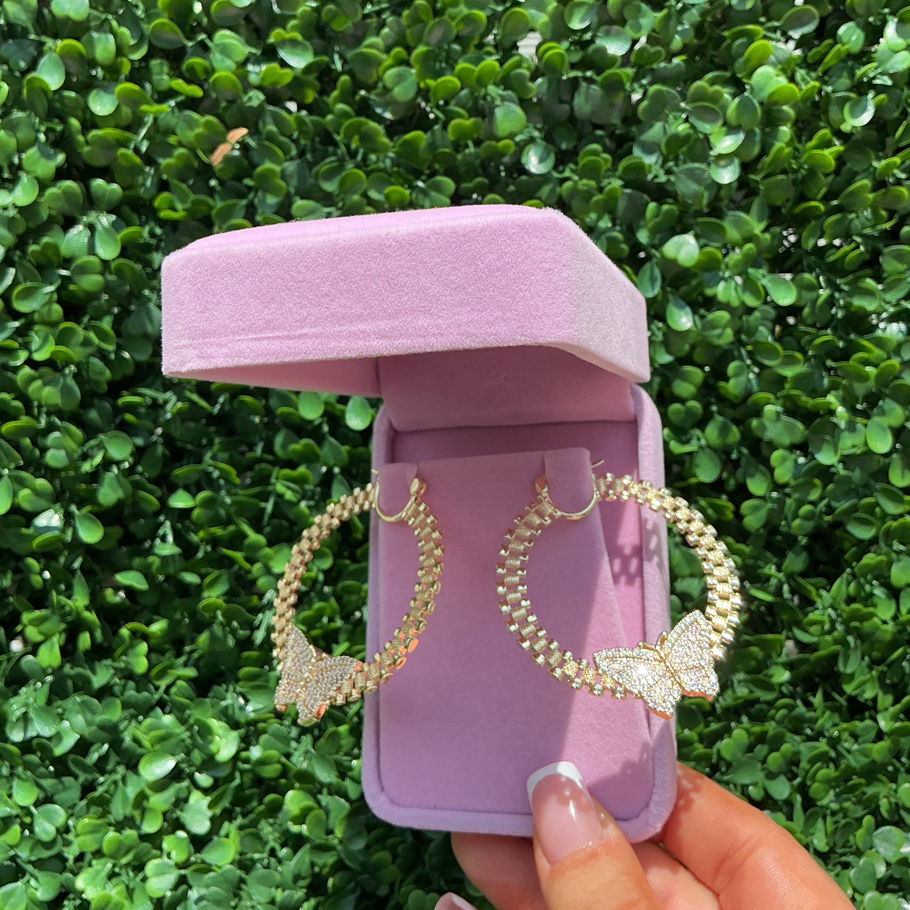 Pink butterfly Rolex hoops