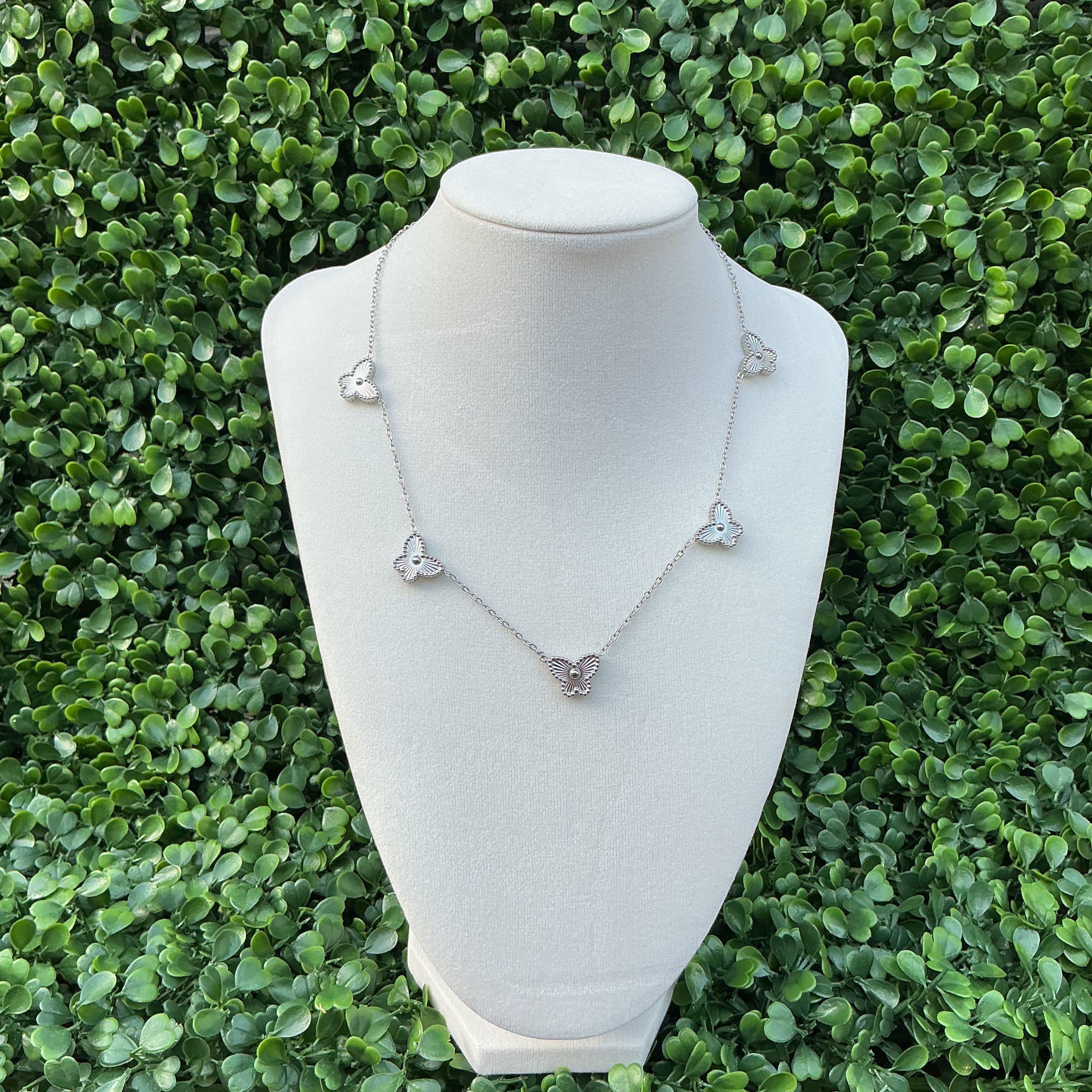 Silver stainless steel butterfly necklace