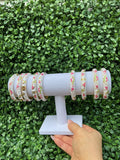White W/floral gold plated bangle