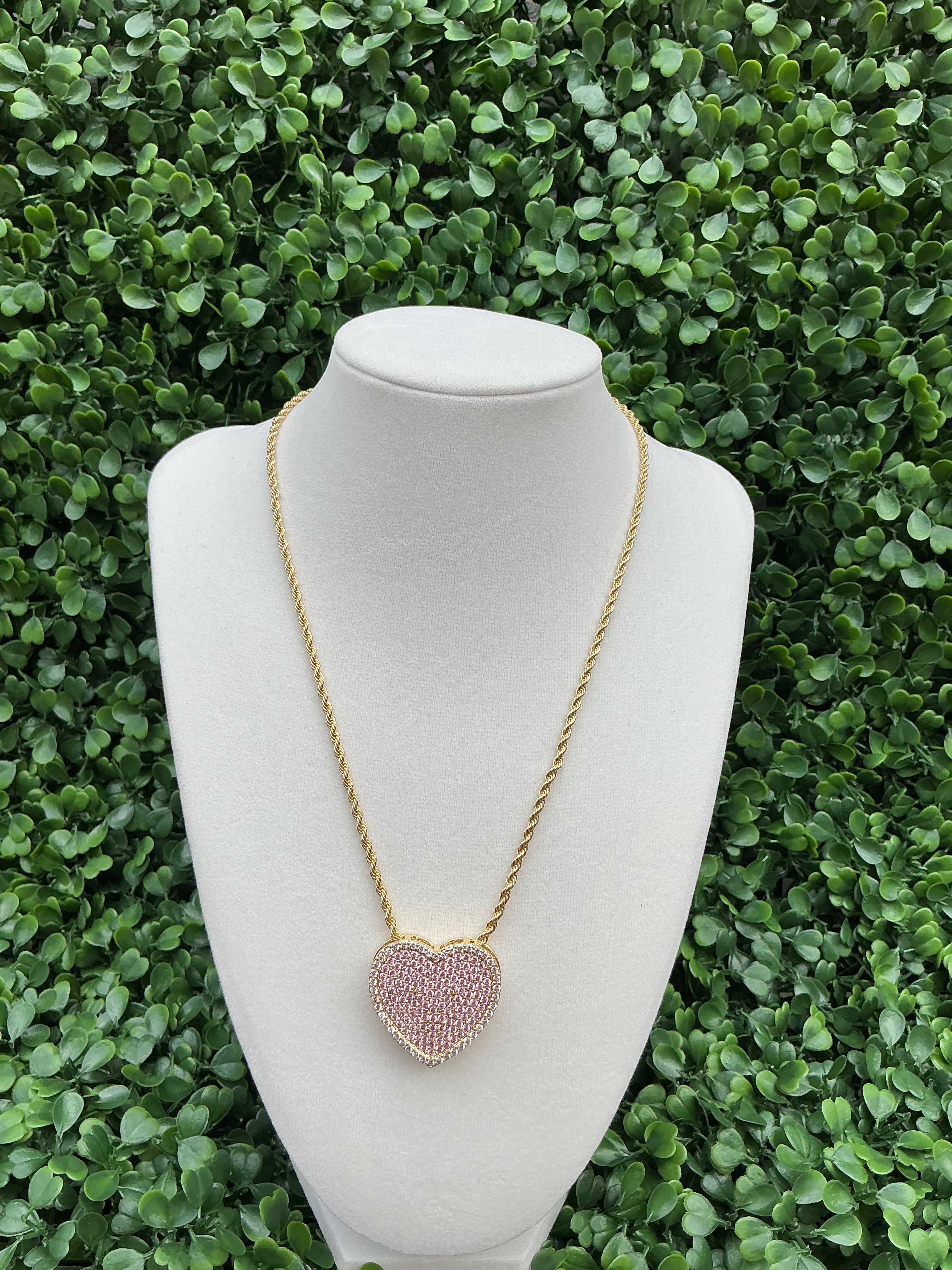 Pink smaller diamonds heart necklace