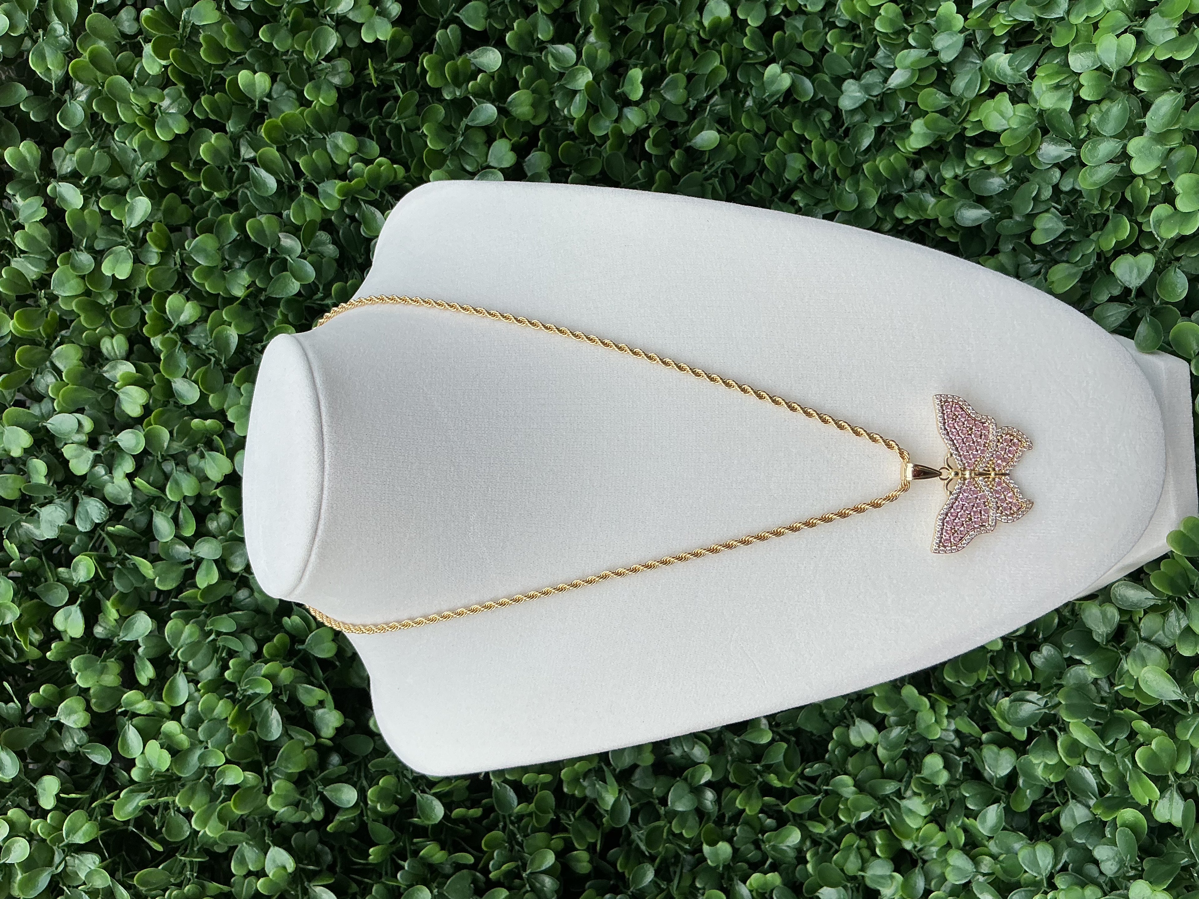 Large Pink Diamond Butterfly Necklace